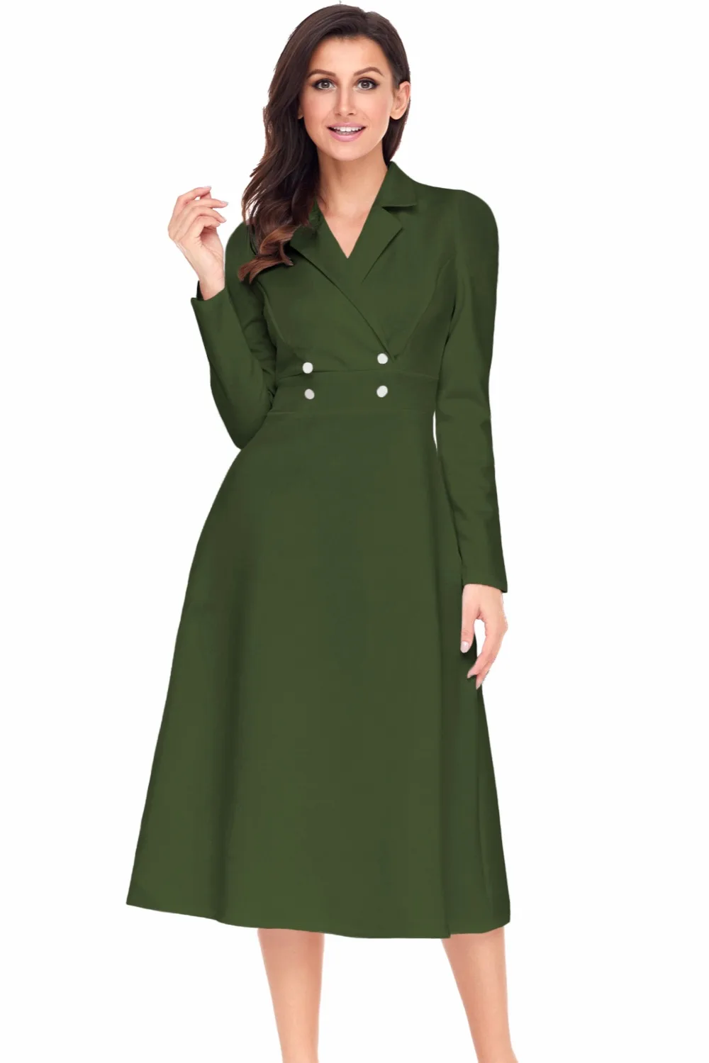 Army-Green-Vintage-Button-Collared-Fit-and-flare-Dress-LC61803-9-1