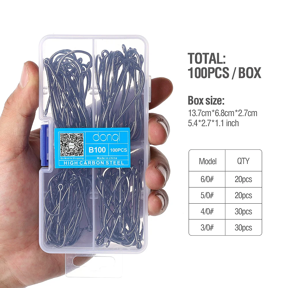 DONQL 100pcs Barbed Fishing Hooks High Carbon Steel Single Circle Fishhook Carp Fly Fishing Hook Sea Accessories Tackle