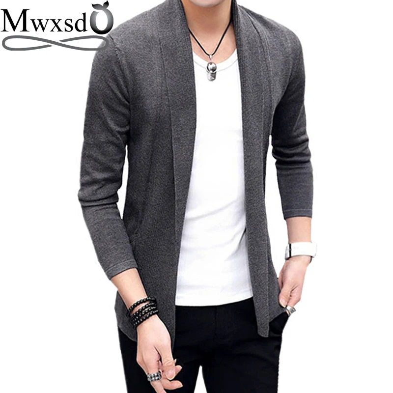 

Mwxsd brand Men casual slim fit Cardigan thin Jacket and coat No button design male autumn korean Knitting Jacket