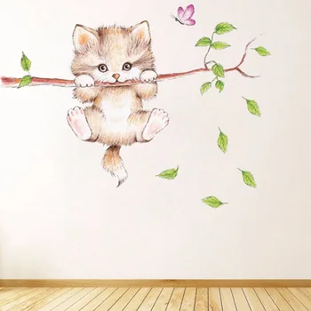 

Kids room 3d cat wall sticker removable cute animal nursery wall decal children bedroom cartoon wall poster