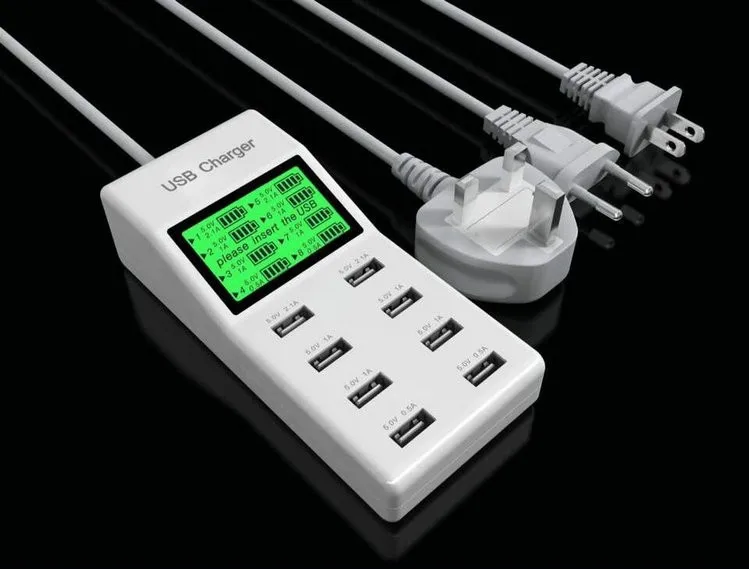 8 USB Ports Universal Smart Charger Led Display US EU UK