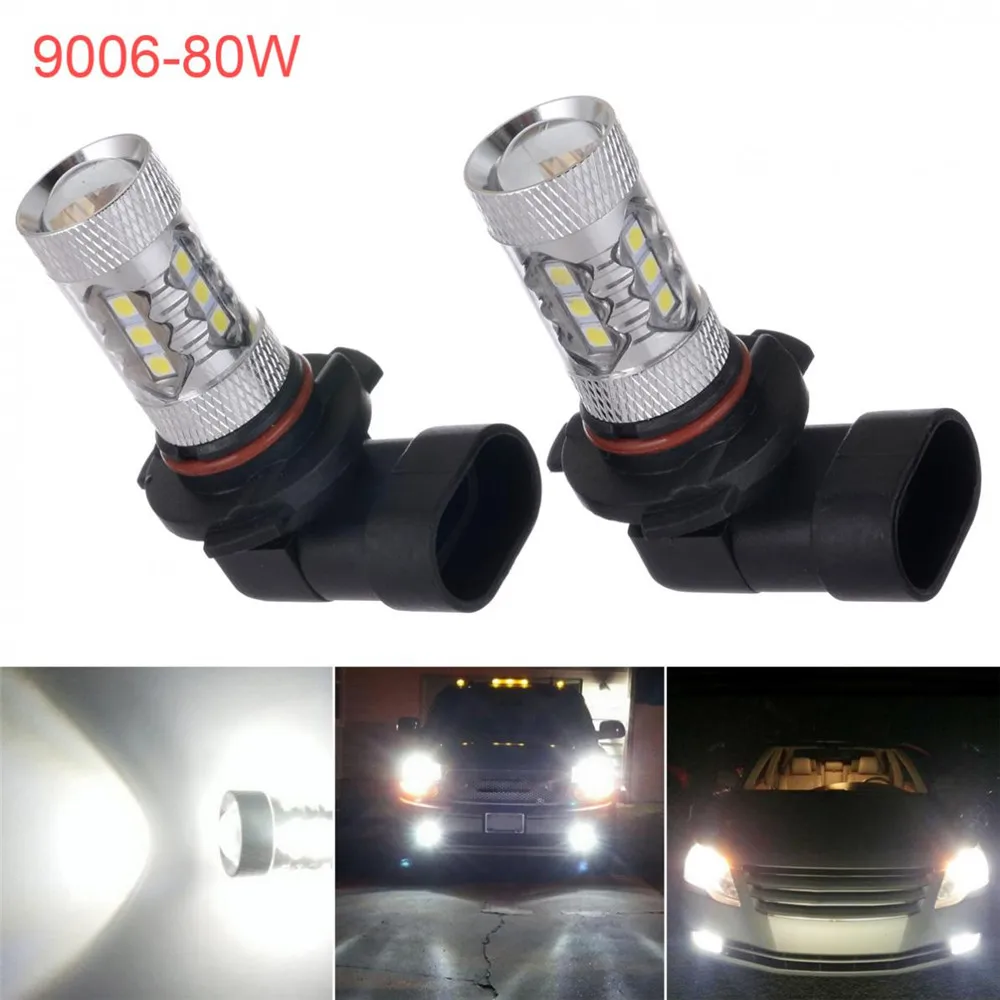 12V 1 пара 80 Вт 3030 16SMD белый 9006 HB4 высокое Мощность автомобиля Светодиодный Противотуманные фары дальнего света светильник лампы