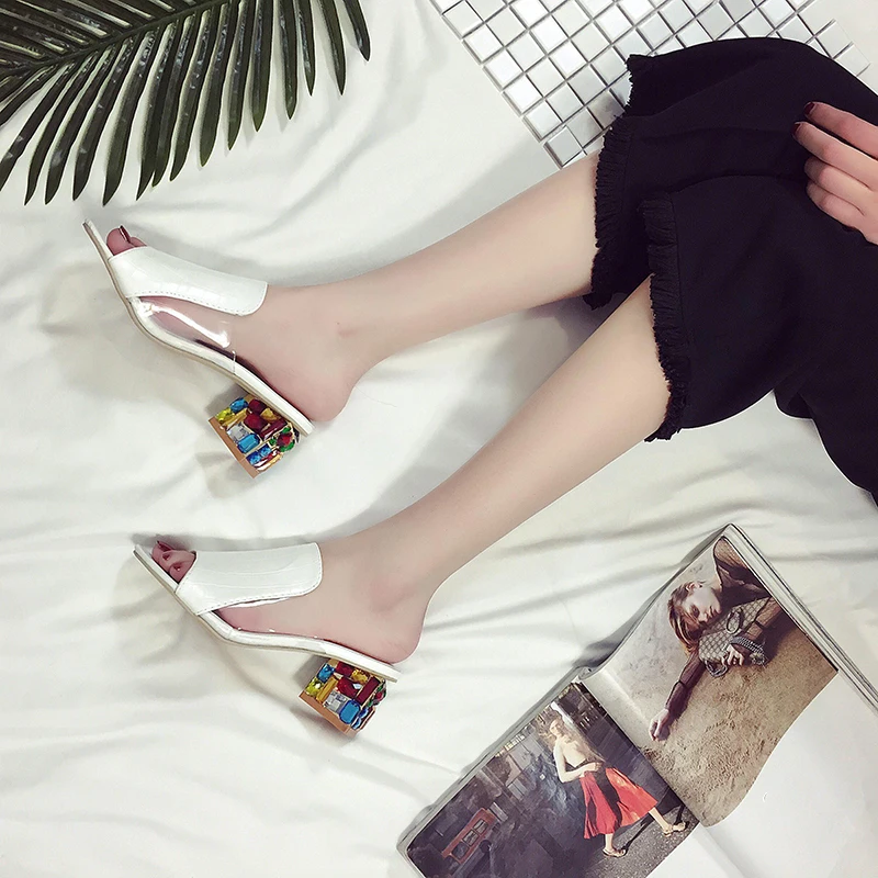 KarinLuna 2018 brand large sizes 34-41 Colorful Rhinestone crystals Heels peep Toe Summer womens Shoes Woman Sandals slippers -