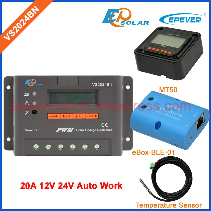 

EPEVER PWM EPsolar 20A VS2024BN with bluetooth function BOX Solar charger controller Temperature sensor and MT50 Meter