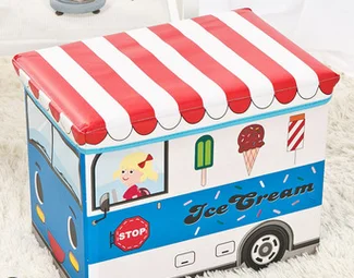 Мультяшный складной ящик для хранения, многофункциональный нетканый стул для хранения продуктов, отделочная коробка, детские игрушки, предметы домашнего обихода - Цвет: Blue ice cream car