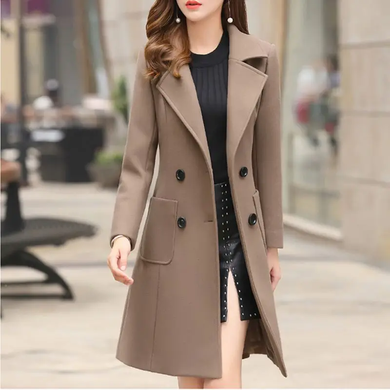 Meilleur Manteau de laine Long mélange mince 2019 femmes manteau de laine automne hiver veste vêtements