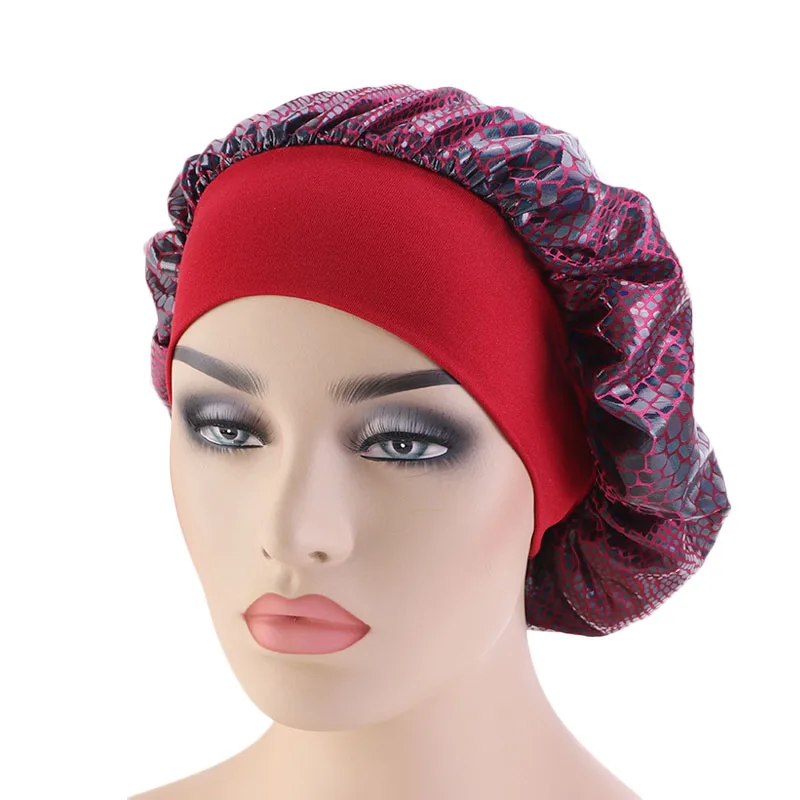 

New Skin Pattern Silky Bonnet Stretchy Wide Band Night Sleep Hat