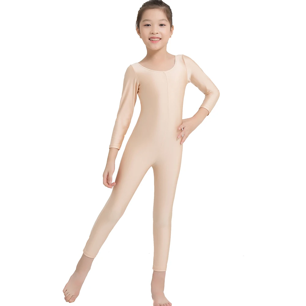 

girls dance bodysuit ballet unitards for kids nude body tights Gymnastics Long Sleeve Catsuit leotard nylon zentai for girls
