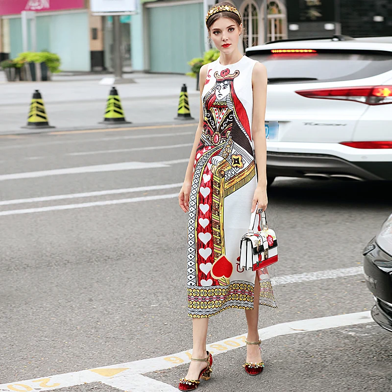 

Catwalk New High Quality Runway Designer 2018 Spring Summer Fashion Women'S Party Vintage Printing Sleeveless Vest Long Dress