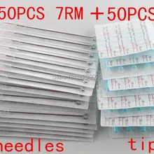 7RM+ 7FT) 50 шт 7RM одноразовые стерильные для татуировки иглы и 50 шт 7FT синие одноразовые татуировки Советы для татуировки пистолет