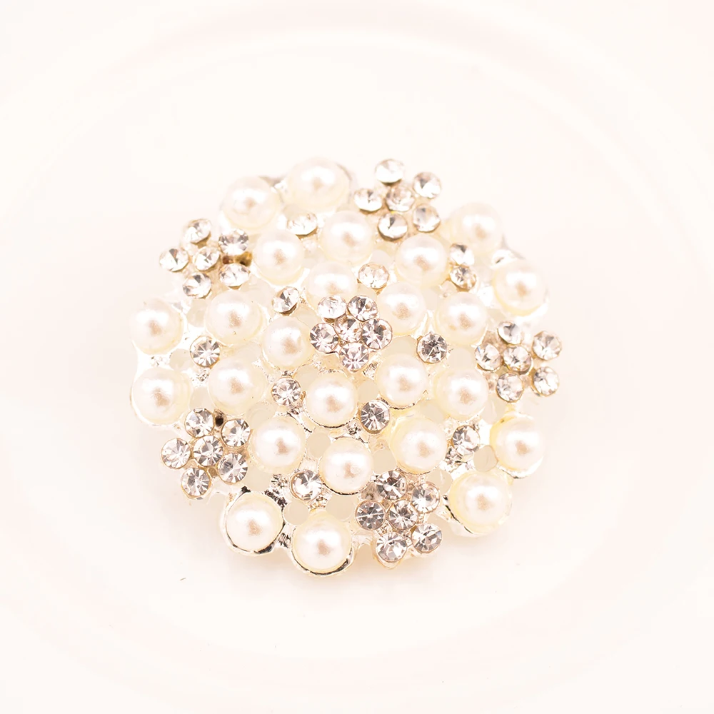 

Rhinestone Pearl Button Used On Flower Center 25MM Silver Color Shank Back 100pcs/lot