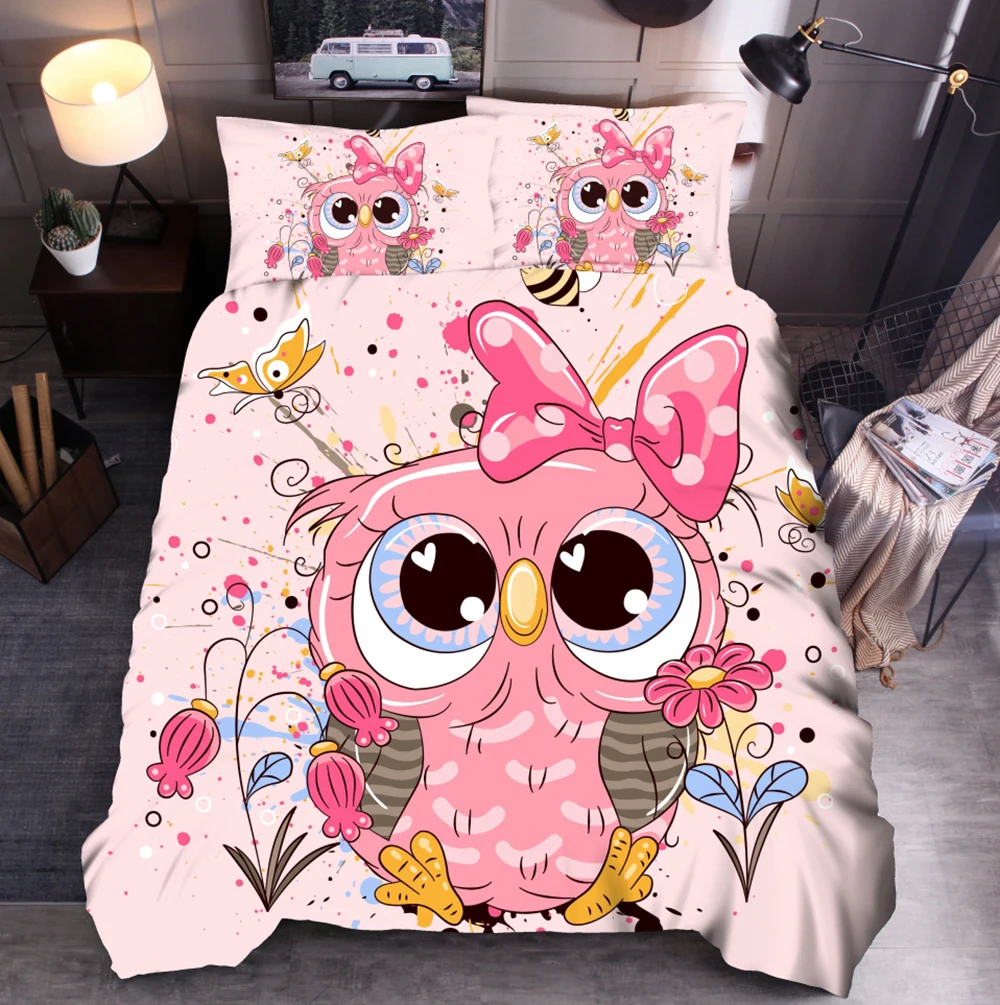 Lovinsunshine Duvet Cover Queen Cartoon Owl Bedding Set King Size