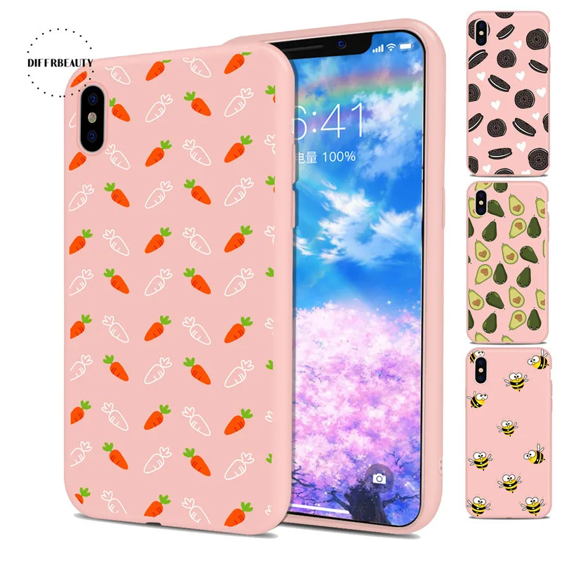 

New Carrot Cookie Cute Bee Cartoon DIFFRBEAUTY Silicone Soft TPU Pink Cartoon Phone Case For iPhoneX 8 8Plus 6S 7 7P 6Plus 5SE