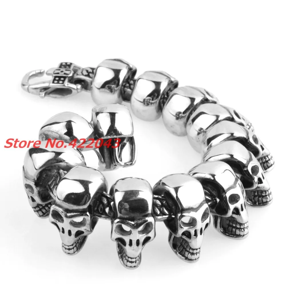 

8.6"*25mm Punk Skull Skeleton Silver Stainless Steel Chain for Men's Heavy Bracelets & Bangles Males Huge Pulseira Jewelry Gift