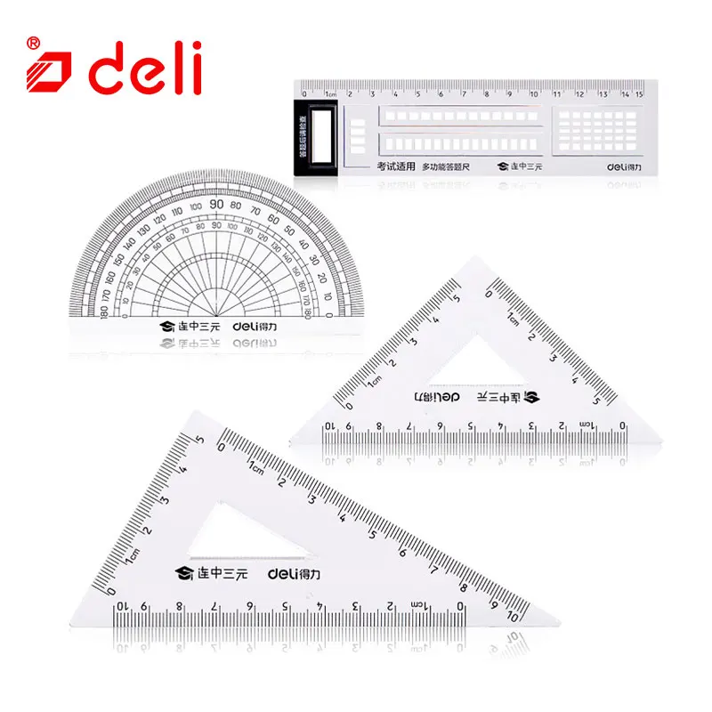 Deli 1 set students stationery ruler set for measuring drawing square