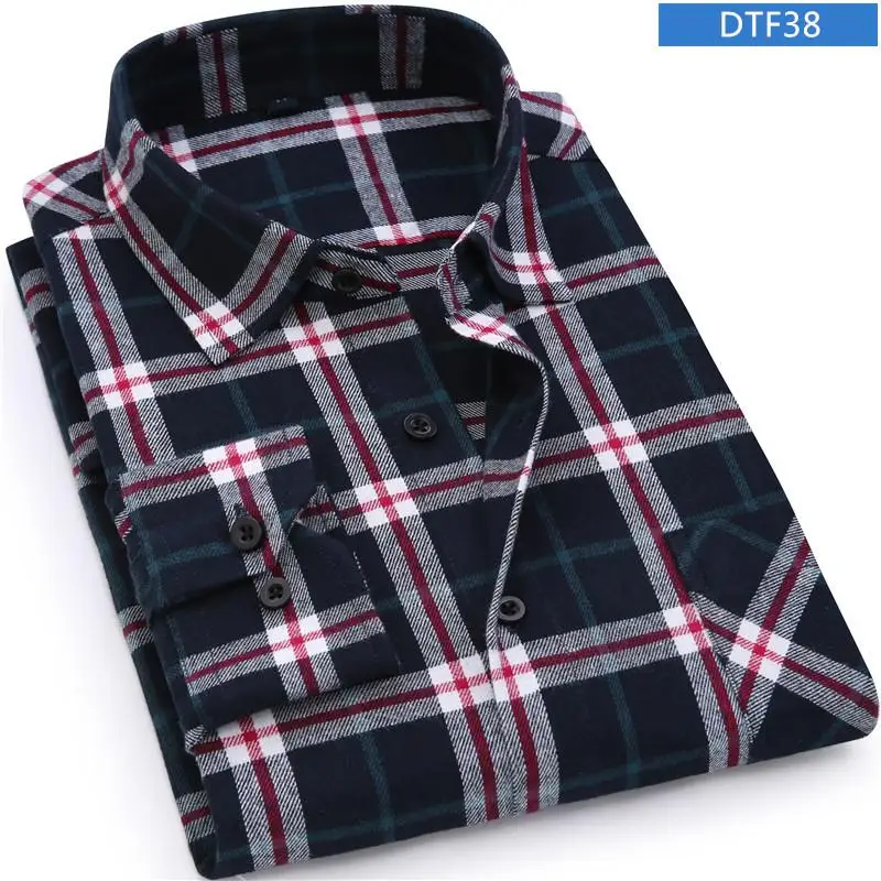 New Plaid Flannel Mens Shirts Long Sleeve Social Masculino Brand Male Shirts - Цвет: DTF38