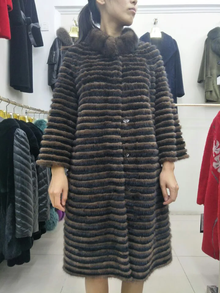 Настоящая норковая шуба, норковая горизонтальная норка, бархатный вязаный кашемировый свитер, Длинная женская куртка на заказ