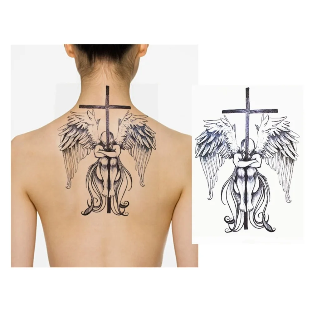 589 14 De Réduction8 Pièces Art Corporel Tatouages Temporaires Imperméables Pour Hommes Et Femmes Triste Ange Féminin Tatouage Exotique Sexy