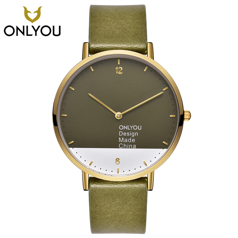 

ONLYOU Creative Design Watch Black Leather Band Exquisite Casual Quartz Boys Watches Waterproof Round Case Ladies Wristwatch