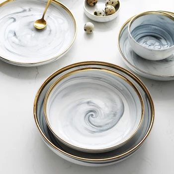 

1pcs Marble pattern porcelain plate ceramic Dinner Plate tableware dinner set Phnom Penh Exquisite Stroke marble dinnerware