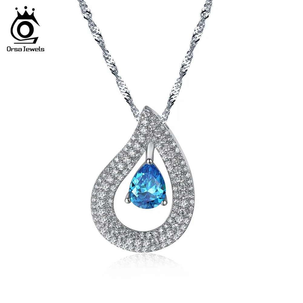 ORSA JEWELS женские ожерелья и кулоны AAA большой синий кубический циркон женское ожерелье с цепочкой модные роскошные ювелирные изделия AON121