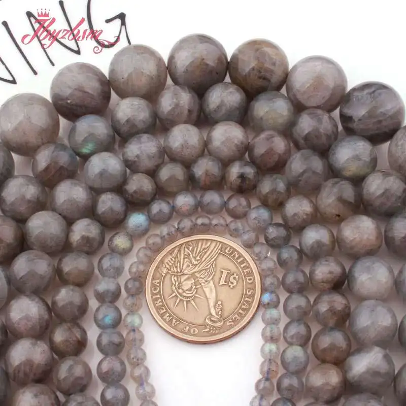 

4,6,8,10,12mm Smooth Round Gray Rainbow Labradorite Natural Stone Loose Beads For DIY Bracelet Jewelry Making 15" Free Shipping