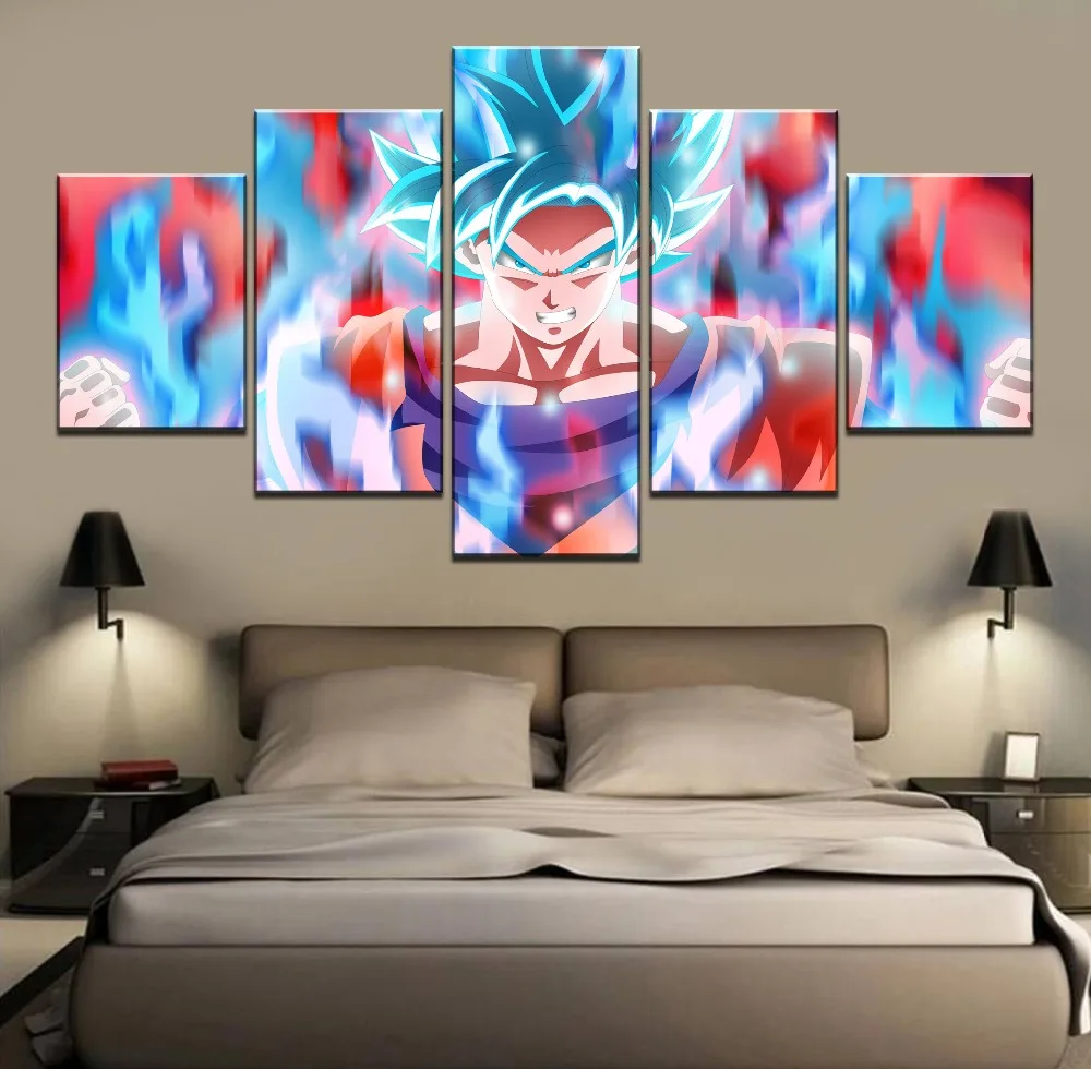 

5 Piece Anime Canvas Art Super Saiyan Goku Dragon Ball Super Painting For Home Decor HD Print Picture Unique Gift Wall Picture