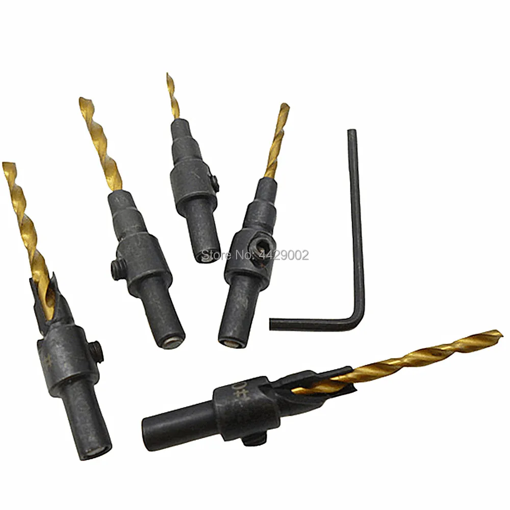 

5pc Quick Change Drill Countersink Drill Bit Set Wood Counter Sink Adjustable Pilot Drills Bits Countersunk Wood Plastic Cutting