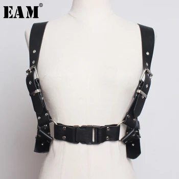 

[EAM] 2020 New Spring Summer Pu Leather Black Buckle Split Joint Personality Strap Belt Women Fashion Tide All-match JW255
