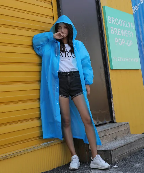 2.Fashion Adult Women Raincoat Rain jacket Outdoor Travel Eva Transparent Rain Gear Poncho Coat Waterproof Long Rainwear