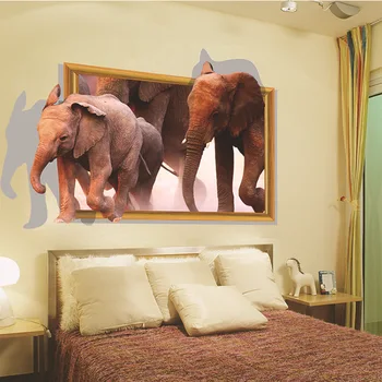 

African elephant wall stickers wholesale creative imitation 3D living room bedroom stickers Furniture decoration Landscape