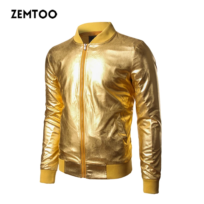 Zemtoo Для мужчин s куртка для ночного клуба; декор в виде золотистых металлических блестящая куртка бренд Для мужчин модное пальто предупредить Курточка бомбер Для мужчин вечерние новые босоножки из ткани