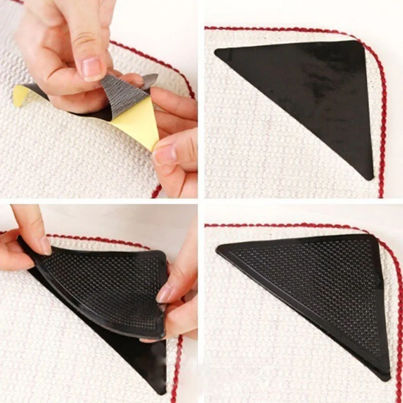 Eco-friendly Reusable Rug Grippers Pads Washable Silicone Non Slip Grip Corners Bathroom Kitchen Floor Carpet Mat Gripper 4 pcs