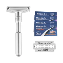 Безопасная бритва из цинкового сплава с двойными краями+ 5 лезвий для бритья от мягкой до агрессивной бритвы для удаления волос 1-6 напильников