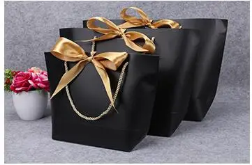 5 шт Большой подарочный бумажный пакет цветная подарочная коробка для тканевой книги ювелирной упаковки лента ручка Подарочный пакет из крафт-бумаги коробки - Цвет: Черный