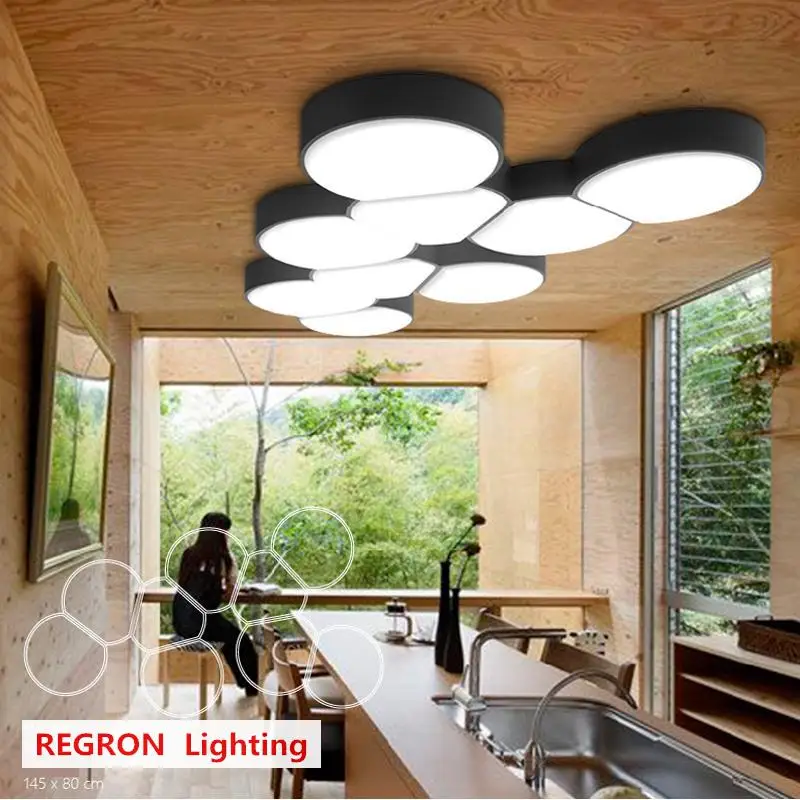 Regron Modern Ceiling Light Europe Style Creative Round Black/white Led Lamps For Kitchen Living Room Bedroom | Освещение