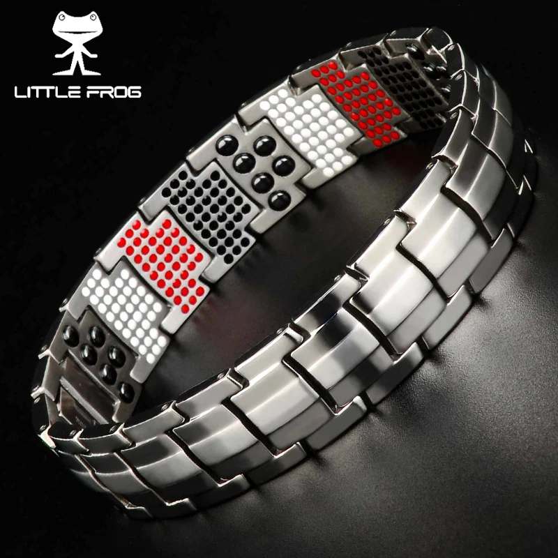 

LITTLE FROG Men Jewelry Healing magnetic Bangle Balance Health Bracelet Silver Titanium Bracelets Special Design for Male 10212