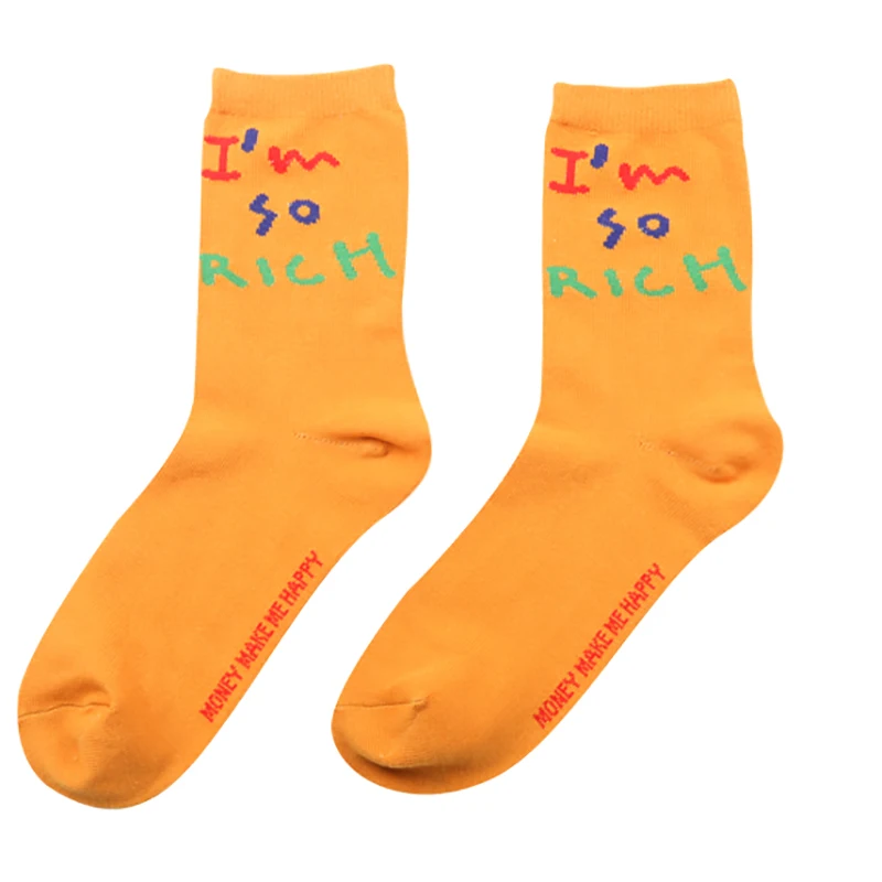 

Spring Summer New Happy Socks English Text Pattern White Orange Color Harajuku Style High Street Funny Cotton Women's Sock