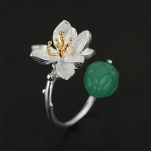 Lotus Diversión Ethinc Genuino 925 Anillos de Plata Joyería de Las Mujeres Hechas A Mano Muy Delicado Diseño de La Flor de Loto Del Estilo Chino