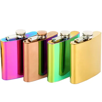 

8OZ 6oz Hip Flask Gold Plated whisky matara Gradient Color Rainbow Colored Stainless Steel Flask Screw Cap Whiskey Wine Bottle