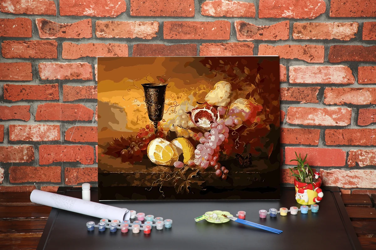 Still Life DIY Painting By Numbers Oil Grape Calligraphy Modern Wall Art Canvas for Home Decor Dining Room | Дом и сад