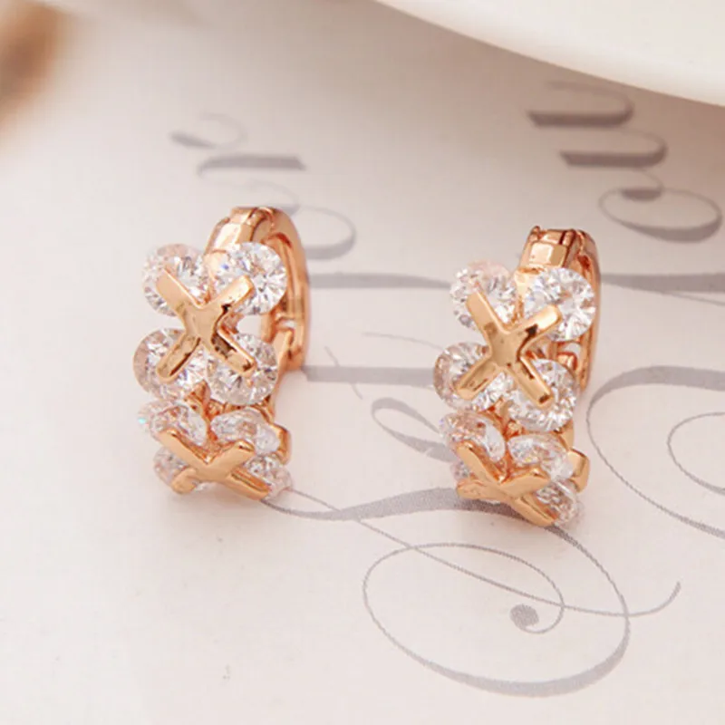 

ZOSHI Sparkling Circle Flower Hoop Earrings for Women Rose Gold Color Wedding Statement Jewelry Brincos