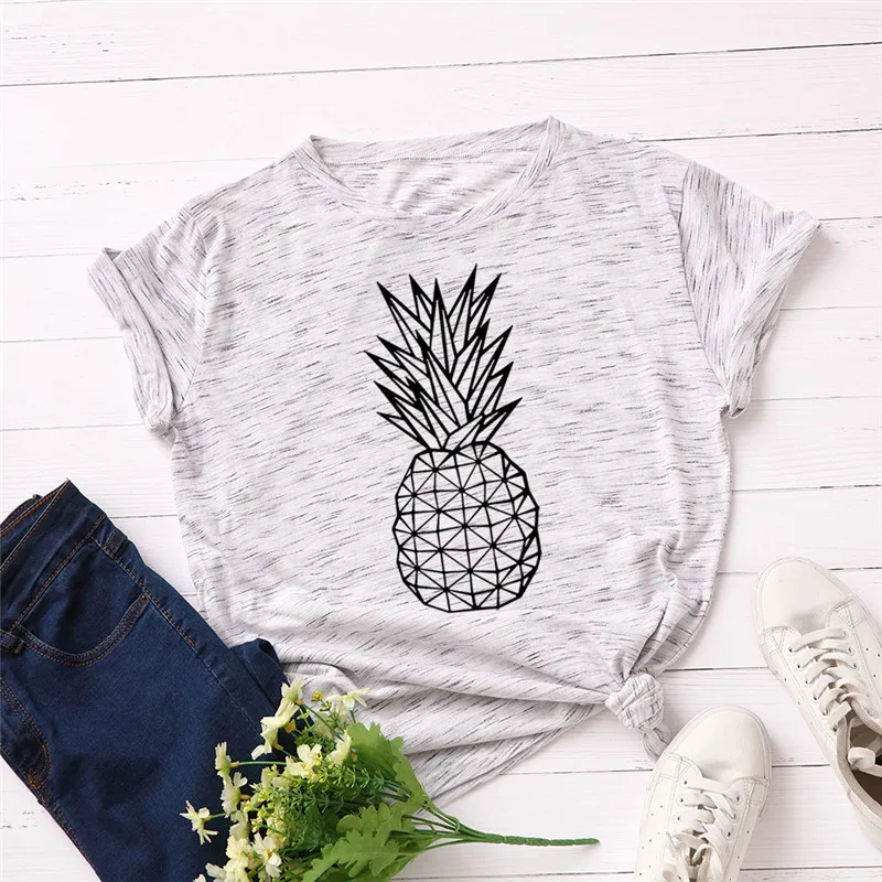 

Plus Size S-5XL Fashion Pineapple Print T Shirt Women Shirts 100% Cotton O Neck Short Sleeve Summer T-Shirt Tops Casual Tshirt