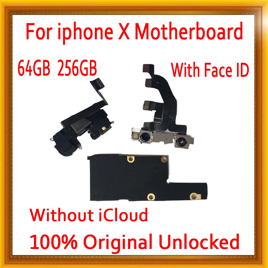 

with Face ID For iPhone X Original unlocked Motherboard without iCloud,with Chips for iphone x Mobile phone 64GB 256GB Mainboard
