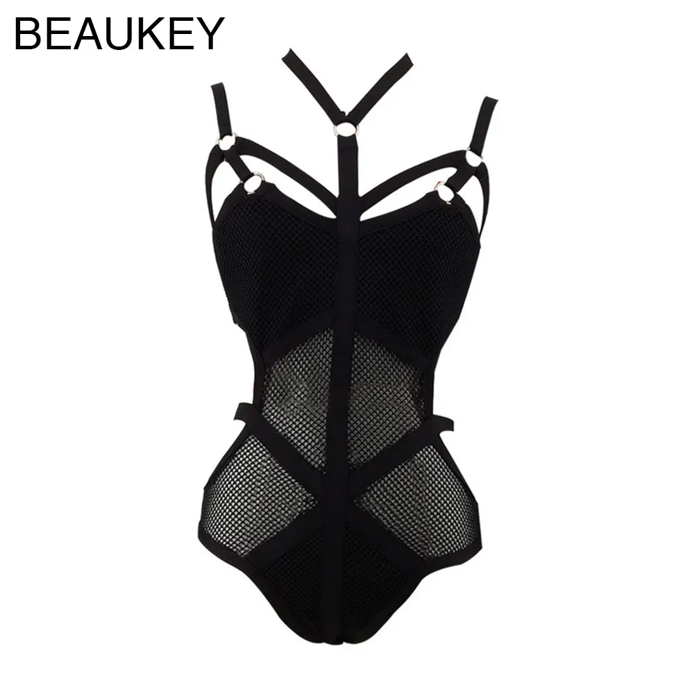 

Black Rayon Cross Halter Neck Grid Perspective Knitted Sexy Ladies 2017 New Fashion Bodycon Bandage Bodysuits