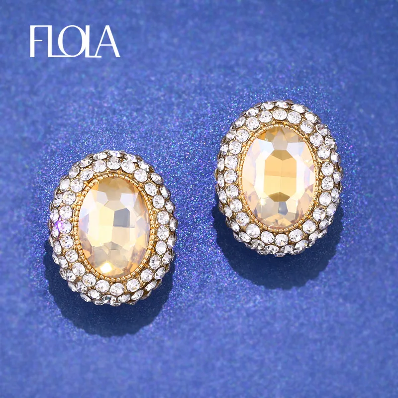 

FLOLA Luxury Big Gold Clip Earrings no Hole Fashion Crystal Earrings Clips for Women Ear Clips Fashion Jewellery Gifts ersh10