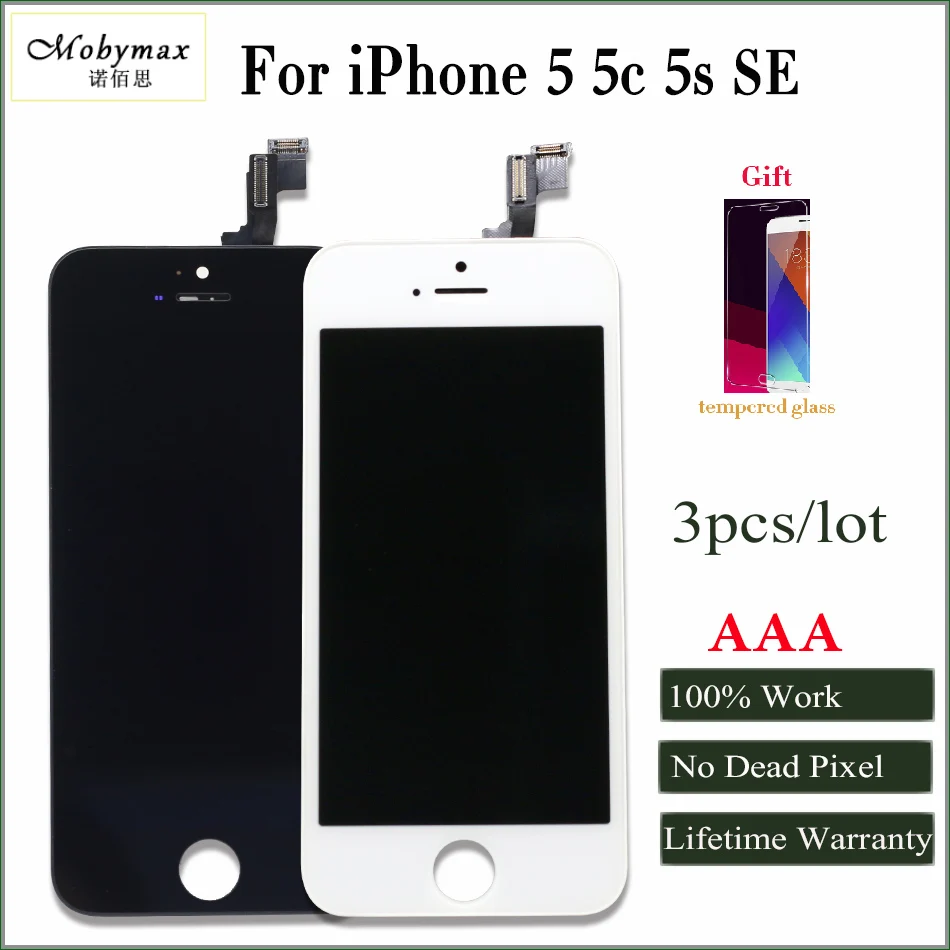 3pcs Pantalla For iphone 5 5c 5s SE LCD Display Screen No Dead Pixel Check&Test One by One Replacement BlackWhite+Gifts