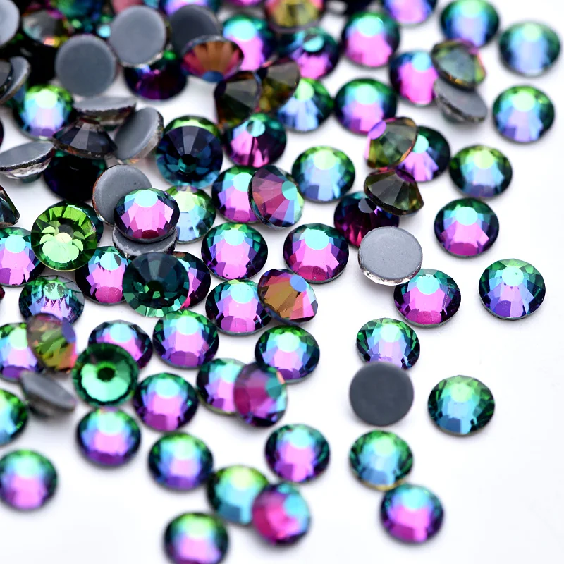 

5 Sizes Green Volcanic Colorful Hot Fix Rhinestones Colorful Iron Glass Stones with Glue Bottom Crystal Strass for Clothes B1231