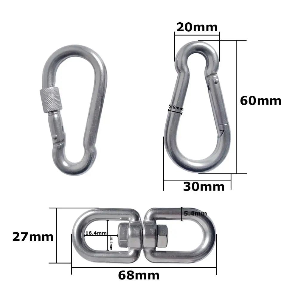 M6 двухсторонний вертлюжный рым крюком и карабин безопасности карабин пружинный Поворотная Скоба кольцо 304 из нержавеющей стали соединитель набор из 3