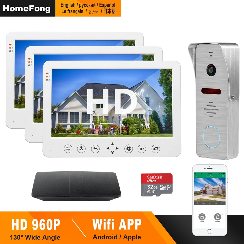 

HomeFong WiFi Video Door Phone 960P HD Wireless Door Intercom Support APP Remote Unlock Real Time Control 10 inch Video Intercom
